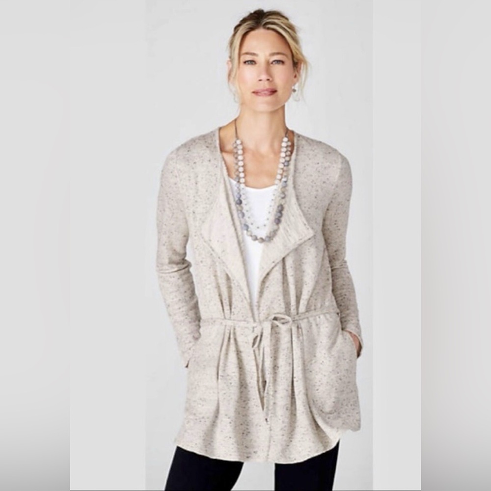 J Jill Pure Jill Textured Knit Open Waterfall Cardigan Gray Heather size XS